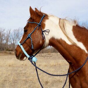 Handmade Soft Cotton Rope Loping Hackamore w/ Braided Headstall & Split Reins